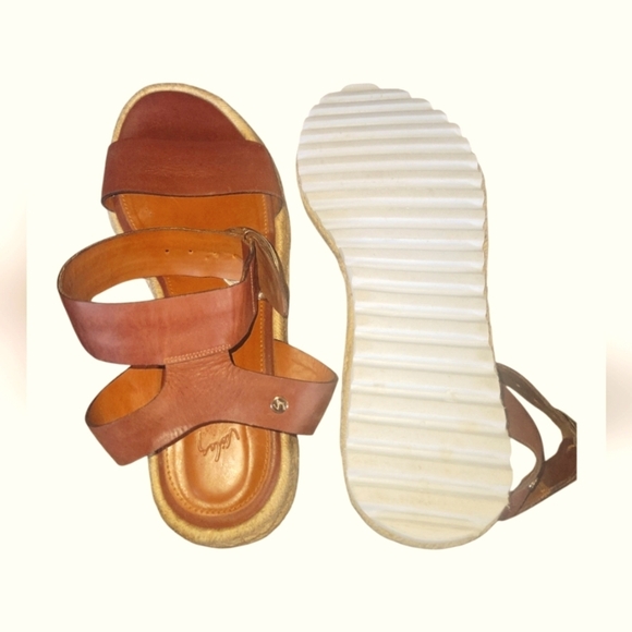 Valez Women's Brown Leather Adjustable Ankle Buckle Wedge Espradrille Sandals - Picture 6 of 11